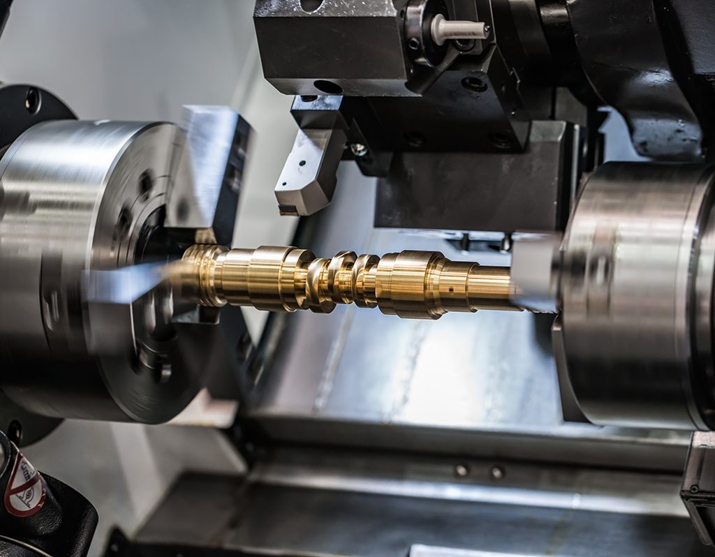CNC turning lathe in operation